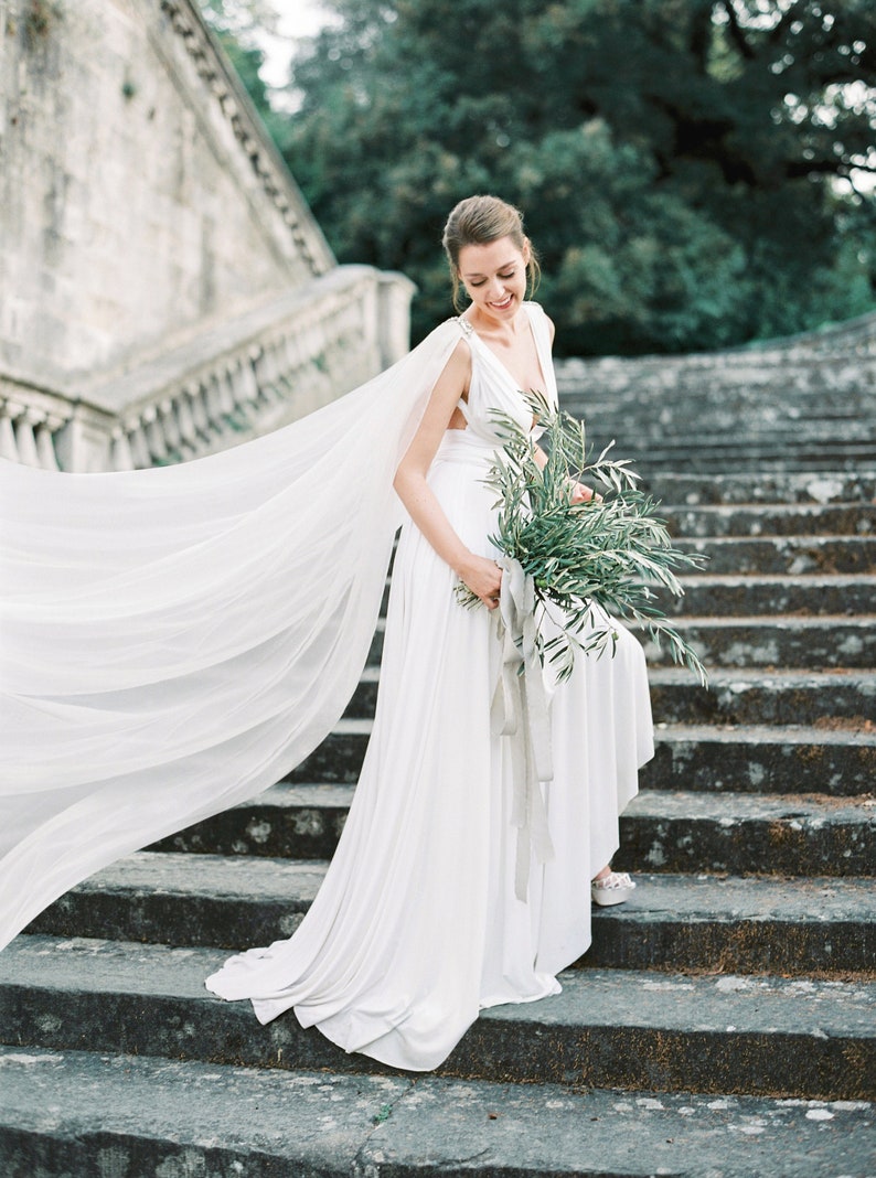 ORION Couture modern silk bridal cape , bridal cape, bridal separates, cape veil, crystal cape, tulle cape, beaded wedding cape image 5