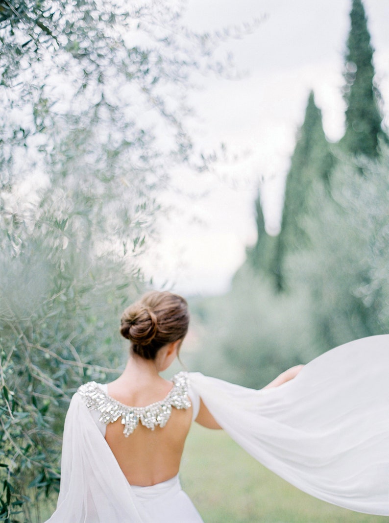 ORION Couture modern silk bridal cape , bridal cape, bridal separates, cape veil, crystal cape, tulle cape, beaded wedding cape image 6