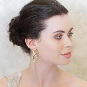 FONTEYN Orchid drop moonstone cluster earrings, statement earrings, wedding earrings, bridal earrings, drop earrings, floral image 4