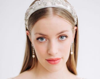 CHLOE | Crystal Silk Ivory Wedding Headband, Bridal Headband, Wedding Headpiece, Bridal Hat, Crystal Headpiece, Wedding Accessories