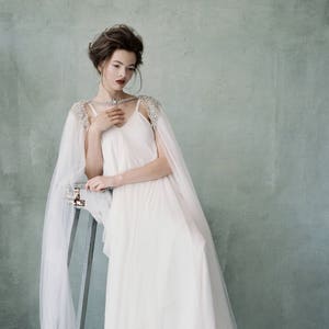 ANASTASIA Shimmering haute couture silk & crystal cape, bridal cape, bridal separates, cape veil, crystal cape, tulle cape image 7