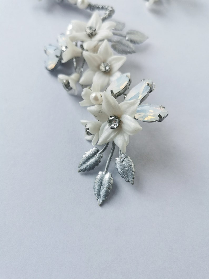 CECILE Floral Porcelain Bridal Headpiece Necklace image 10