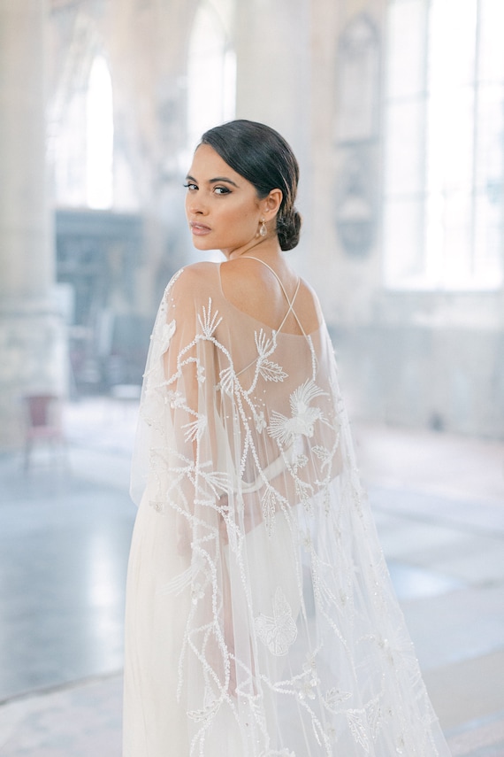 ELYSIAN | Beaded Bird of Paradise Cape, Bridal Cape, Bridal