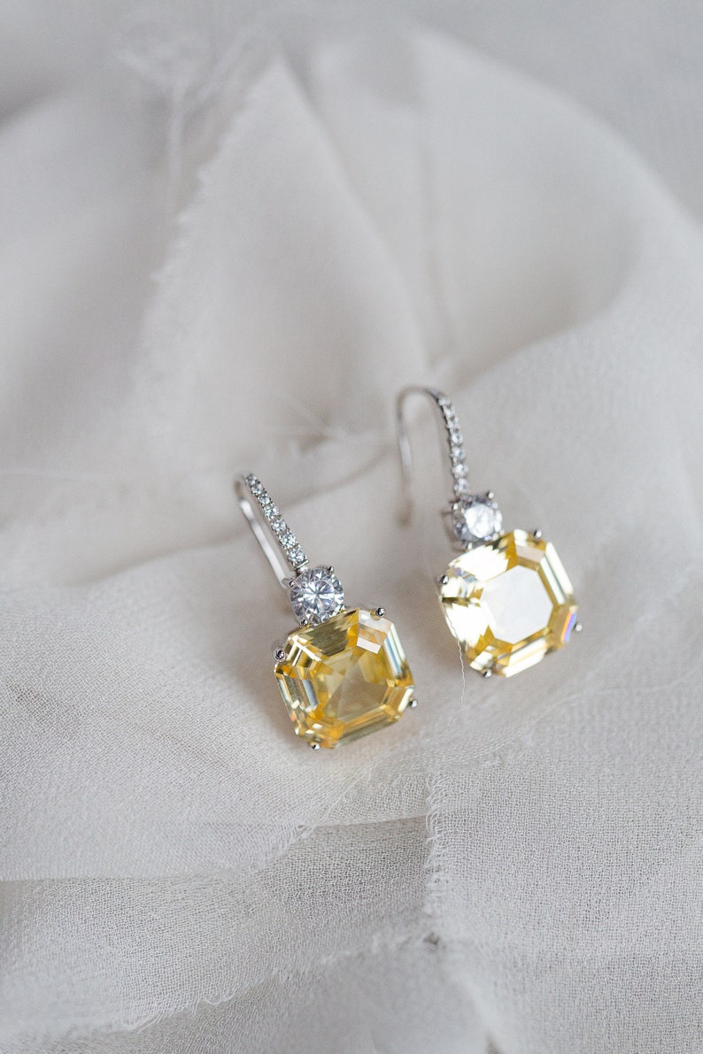 ASTOR Asscher drop earrings, luxury earrings, crystal earrings, sparkly earrings, drop earrings, bridal earrings image 1