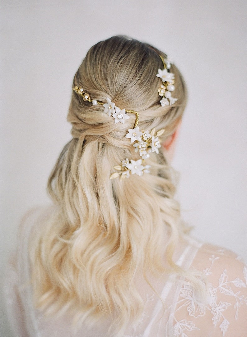 CECILE Floral Porcelain Bridal Headpiece Necklace image 4