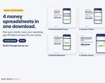 Budgetplanner spreadsheetpakket: uitgavenoverzicht, schuldenafbetaling, spaargeld, Google Sheets, Excel (digitale download)