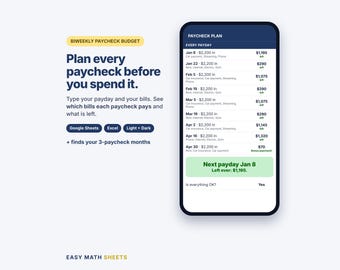 Biweekly Budget Spreadsheet: Paycheck Planner by Payday, Google Sheets, Excel, Dark Mode (Digital Download)