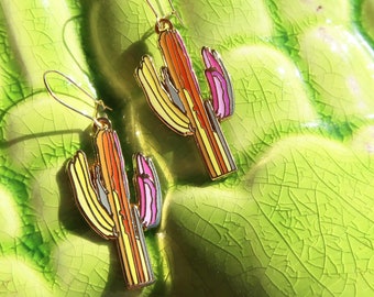 Cactus Earrings.Cactus Jewelry.Cactus Charm.Saguaro Earrings.Rainbow Cactus.Colorful Cactus.Saguaro Jewelry.Cactus Art.Desert Pin.Desert Art