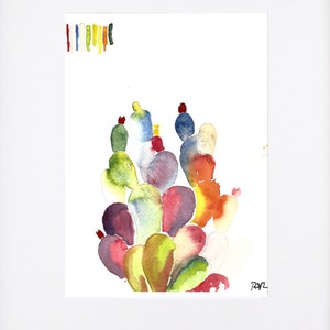 Cacti Art.Cactus Art.Technicolor Cactus.Cactus Watercolor Rainbow Print. Prickly Pear Art. Southwest Arizona Art. Botanical Art