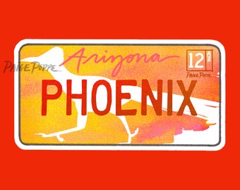Phoenix Arizona Sticker.Phoenix Arizona Art.Roadrunner Art.Arizona Sticker.Arizona License Plate.Arizona Pride Sticker.License Plate Art