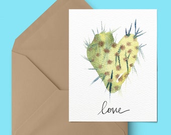 Cactus Heart.Desert Art.Arizona Greeting Card. Love greeting card.wedding greeting card.Cactus watercolor.Arizona love.Desert botanical art