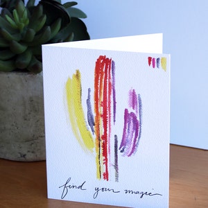 Cactus Greeting Card. Inspirational Cards. Artist Cards.Find your magic.Watercolor Stationery. Cacti watercolor. saguaro art.cacti art image 5