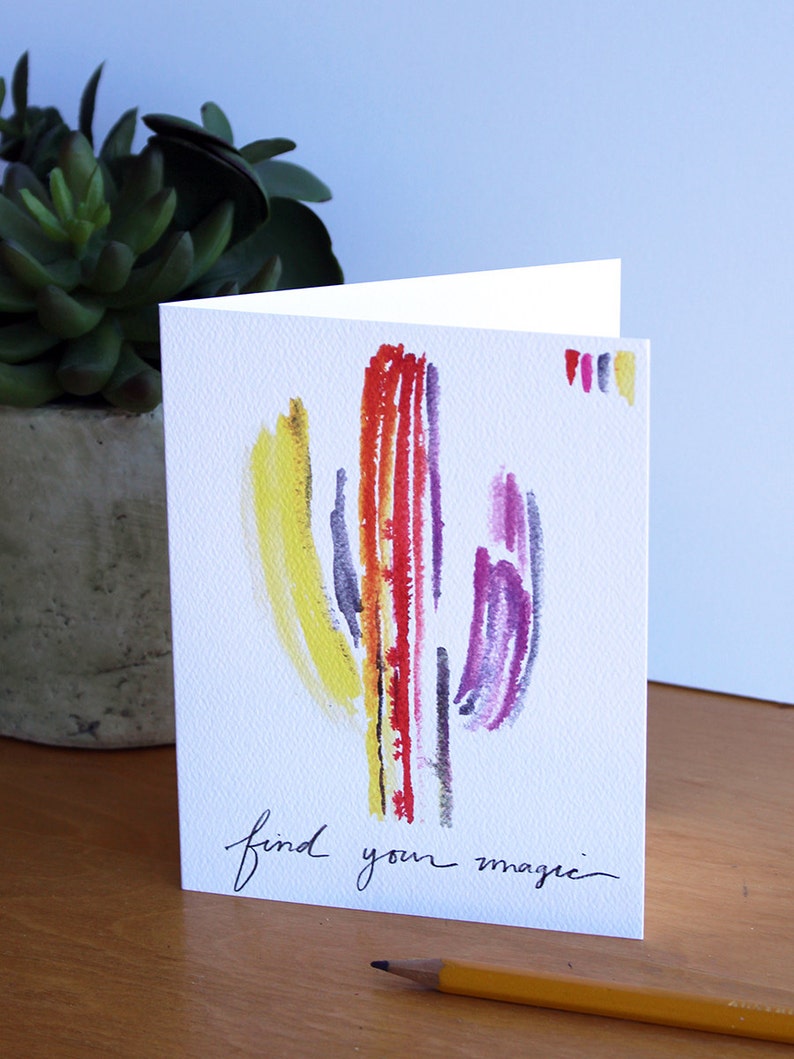 Cactus Greeting Card. Inspirational Cards. Artist Cards.Find your magic.Watercolor Stationery. Cacti watercolor. saguaro art.cacti art image 5