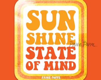 Sunshine Artwork.Sunshine Sticker.70s style artwork.70s style artwork.groovy artwork.70s art.Sunshine State.Happy Sticker.Cute 70s Stickers