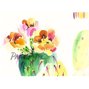 Rainbow Cactus.Cactus Art.Cacti Art.Watercolor cactus.Cactus Watercolor.Flower Watercolor.Prickly Pear.Desert Art.Southwest Art.Arizona Art image 1