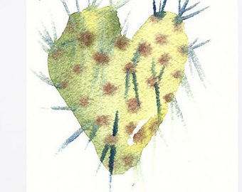 Watercolor.Desert Art.Arizona Art.Cacti Art.Cactus Heart.Love Art.Cactus Heart.Desert botánico Art.Watercolor Cactus.Prickly nopal