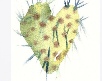 Cactus Watercolor.Desert Art.Arizona Art.Cacti Art.Cactus Heart.Love Art.Cactus Heart.Desert Botanical Art.Watercolor Cactus.Prickly Pear