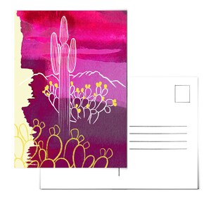 Postal cactus.Desert Postal.Arizona Postal.Saguaro Postal.Cacti Postal.Acuarela postal. Acuarela boho. Desert.AZ de Arizona