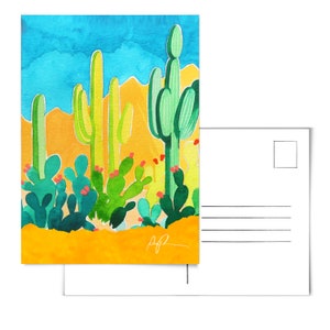サボテンのポストカード。サボテンのポストカード。サワロのポストカード。砂漠のポストカード。植物のポストカード。サワロのアートワーク。アリゾナのポストカード。サボテンのアート。アリゾナのアーティスト