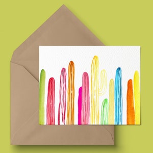 Kaktus Aquarell.Regenbogen Kaktus.Kaktus Art.Arizona Kunst. Arizona Grußkarte. Saguaro Kunst. Aquarell Grußkarte.Watercolor Briefpapier