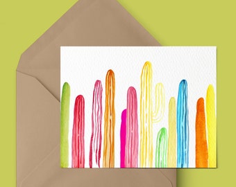 Cactus Watercolor.Rainbow Cactus.Cactus Art.Arizona art.Arizona greeting card.Saguaro art.Watercolor Greeting Card.Watercolor Stationery