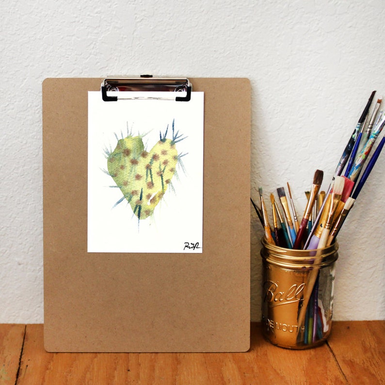 Cactus Watercolor.Desert Art.Arizona Art.Cacti Art.Cactus Heart.Love Art.Cactus Heart.Desert Botanical Art.Watercolor Cactus.Prickly Pear image 5