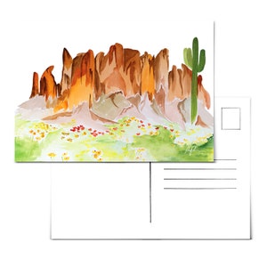 Superstition Mountains Art.Lost Dutchman Art Watercolor.Desert Postcard.Mountain Postcard.Cactus Postcard.Arizona Postcard.Arizona Art
