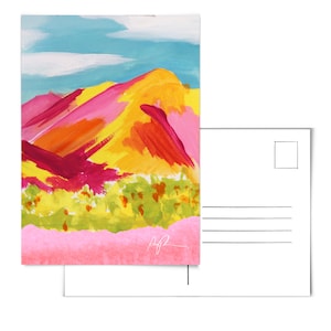 山のポストカード。砂漠のポストカード。砂漠の風景のポストカード。草原のアート。アリゾナのポストカード。水彩画のポストカード。ボヘミアンの水彩画。アリゾナ砂漠