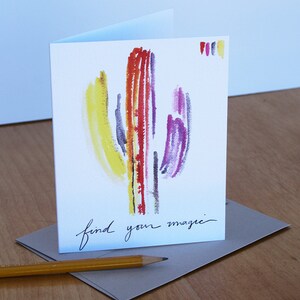 Cactus Greeting Card. Inspirational Cards. Artist Cards.Find your magic.Watercolor Stationery. Cacti watercolor. saguaro art.cacti art image 6