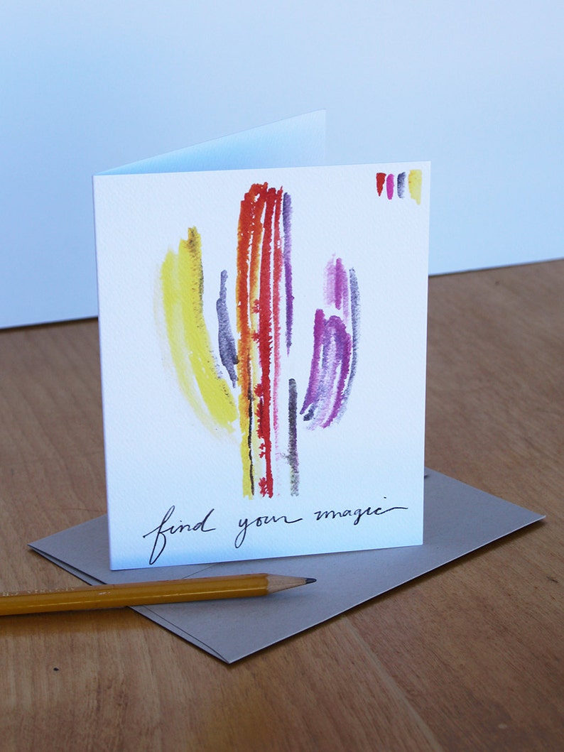 Cactus Greeting Card. Inspirational Cards. Artist Cards.Find your magic.Watercolor Stationery. Cacti watercolor. saguaro art.cacti art image 6