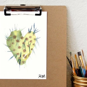 Cactus Watercolor.Desert Art.Arizona Art.Cacti Art.Cactus Heart.Love Art.Cactus Heart.Desert Botanical Art.Watercolor Cactus.Prickly Pear image 4