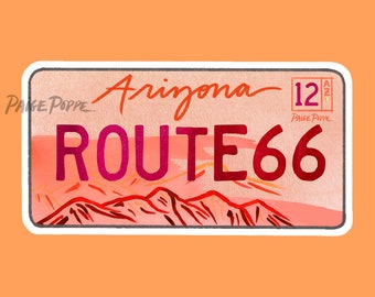 Route 66 Art.Arizona Sticker.Arizona License Plate.Travel Artwork.Route 66 License Plate.Arizona Pride Sticker.AZ sticker.License Plate Art