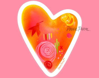 Heart Sticker.Heart Art.Hummingbird Sticker.Hummingbird Art.Bird Sticker.Desert Sticker.Nature Sticker.Southwest Sticker.Bird Lover.Hearts
