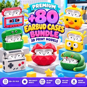 AirPods Pro Case STL Bundle: 82 3D Print Designs, Cute Earbud Covers, Retro Gaming & Textured Cases