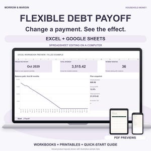 Debt Payoff Calculator for Excel & Google Sheets, Flexible Payment Planner and Printables