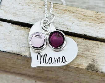 Mothers Day Gift, Birthstone Necklace for Mom, Nana Necklace, Mimi Gift, Personalized Heart Necklace, Birthstone Jewelry, Mom Jewelry