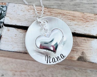 Grandma Necklace, Personalized Gifts, Nana Necklace, Personalized Heart Necklace, Handmade Jewelry, Gift for Nana, Grandma Jewelry