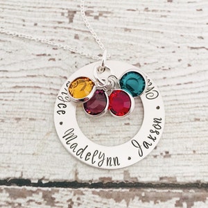 Mother's Day Jewelry, Personalized Necklace with Birthstones, Kids Names Necklace, Birthstone Necklace for Mom, Mothers Day Gift for Grandma image 1