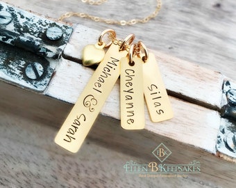 Mother's Day Gift from Husband, Personalized Necklace for Mom, Necklace with Kids Names, Gold Bar Necklace, Family Necklace