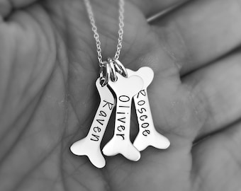 Dog Name Necklace, Gift for Dog Mom, Pet Memorial Jewelry, Personalized Dog Bone Necklace, Pet Name Jewelry, Dog Lovers Gift