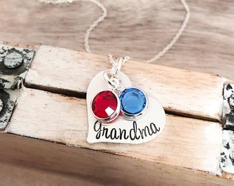 Personalized Mothers Day Gift, Birthstone Heart Necklace, Grandmother Necklace, Birthstone Necklace for Grandma, Gift for Grandma