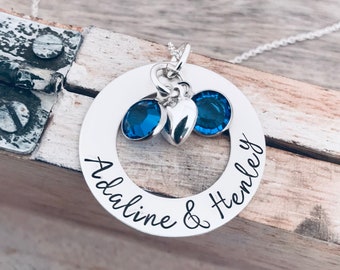 Twins Birthstone Necklace, Mother of Twins Jewelry, Gift for Mom of Twins, Mom Jewelry, Birthstone Jewelry for Mom