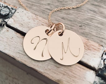 Gold Initial Pendant Necklace, Gold Initial Necklace, Gold Initial Charm Necklace, Monogram Necklace, Initial Jewelry, Gold Initial Disc