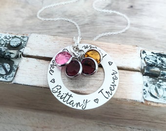 Mothers Birthstone Necklace, Gift for Grandma, Birthstone Necklace for Mom, Necklace with Kids Name Necklace, Grandma Necklace
