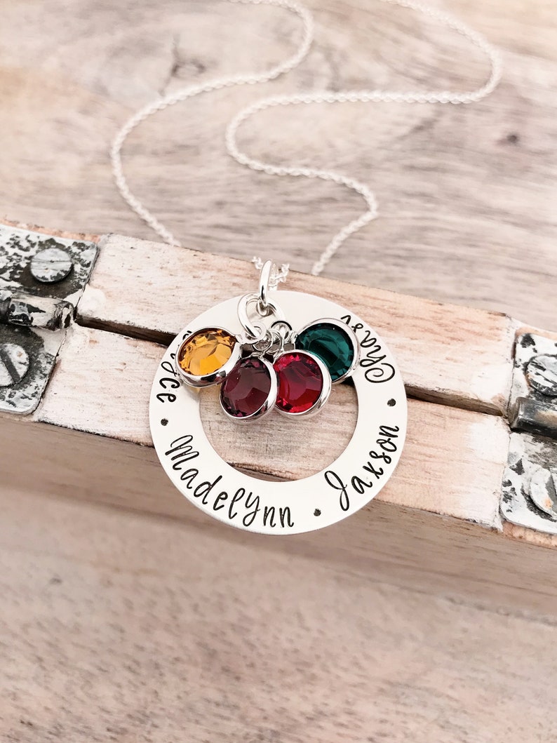 Mother's Day Jewelry, Personalized Necklace with Birthstones, Kids Names Necklace, Birthstone Necklace for Mom, Mothers Day Gift for Grandma image 2
