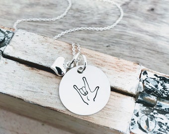 I Love You Sign Language, American Sign Language, Sign Language Jewelry, I Love You Necklace, ASL, Sign Language Gift, Hand Stamped Jewelry