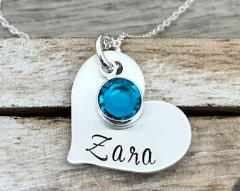 Birthstone Necklace, Mommy Necklace, Heart Jewelry, New Mom Gift, Birthstone Necklace, Mommy Jewelry, Personalized Mom Jewelry