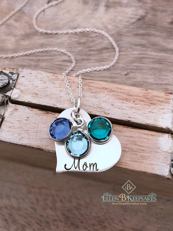 Birthstone Necklace Personalized Mom Heart Gift Mother/"s Day Jewelry