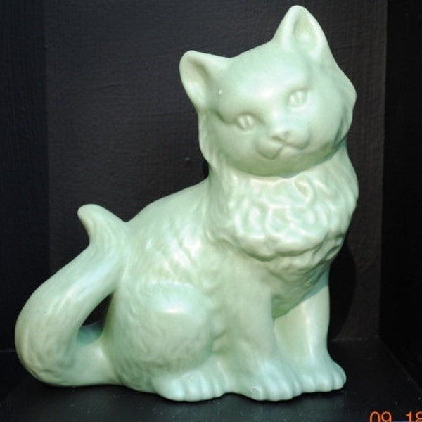 Beautiful Cat Pottery Ceramic Planter with Subtle Green Soft Matte Glaze 1940s et008
