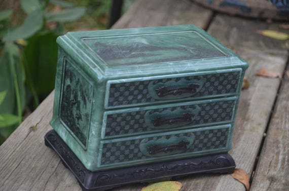 Eb1904 Vintage Hard Plastic Oriental Style 3 Drawer Jewelry Etsy